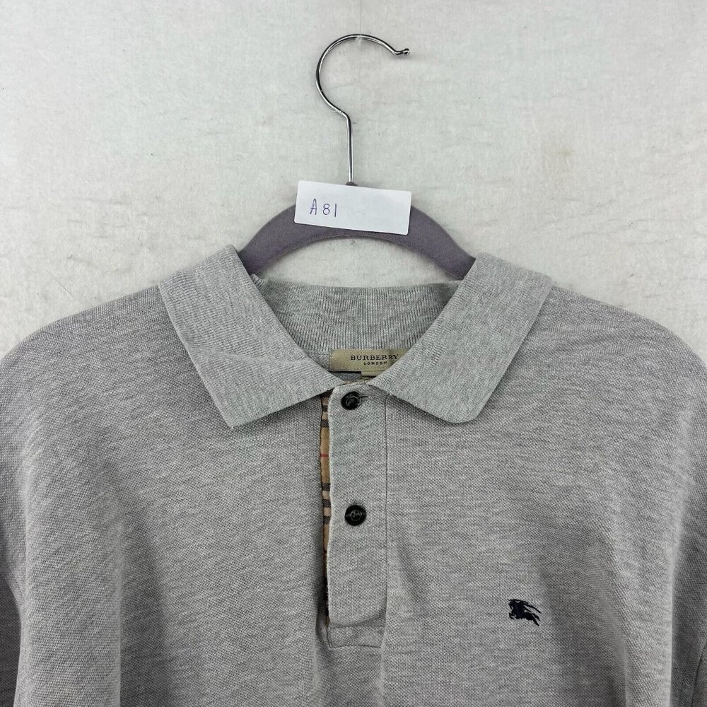 Burberry London Polo Shirt Mens 2XL Gray Long Sleeves Pullover Vented Mini Logo - Picture 15 of 15